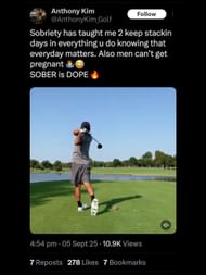 Screenshot from Kim's X post today where he shared his opinion / Source: @AnthonyKim_Golf on X